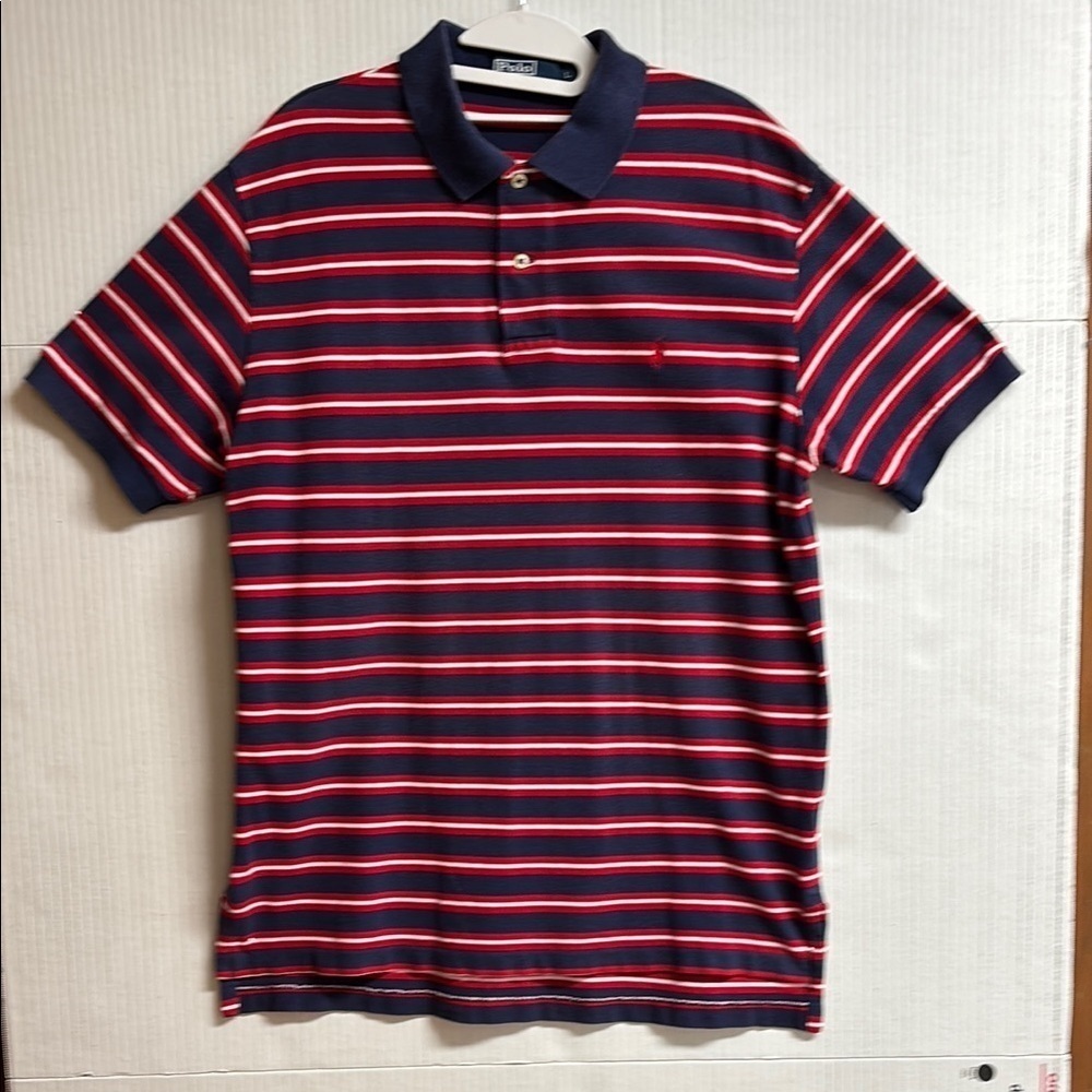 Polo by Ralph Lauren Men's 2 Button Shirt Red White & Navy Stripes Size Large